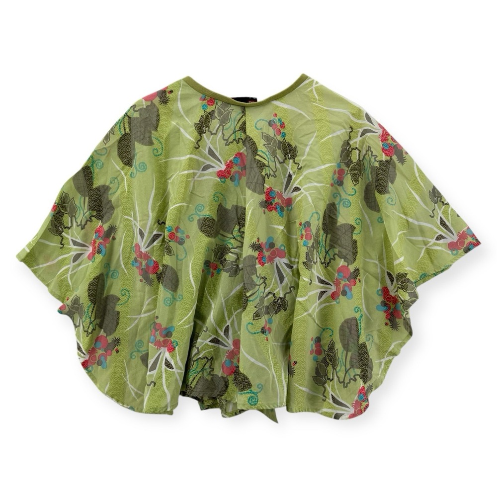 Diesel Kimono‎ Blouse Womens Medium Green Floral V Neck Open Cover Up Inside Tie - Picture 2 of 7